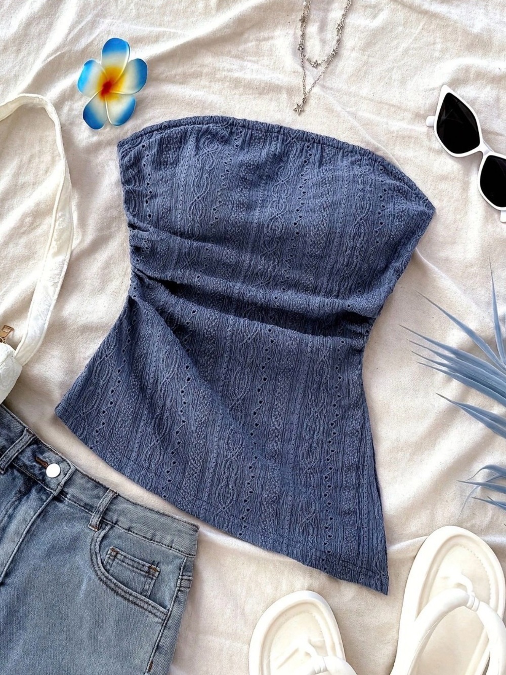 Strapless Blue Eyelet Tube Top